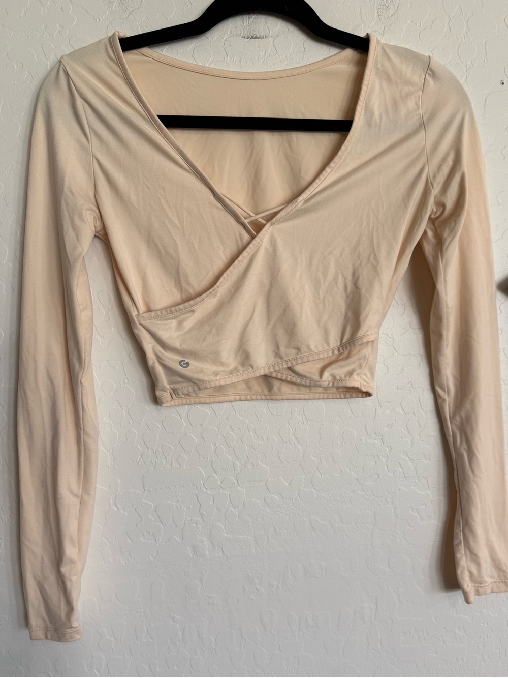 GARAGE SoftActive Cropped Long Sleeve Wrap Top Beige/Peach